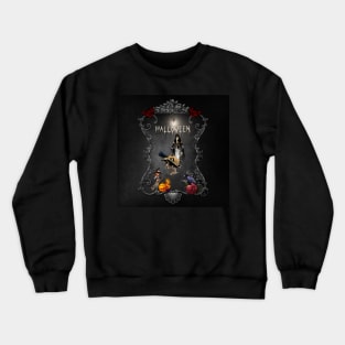 Funny halloween design with skeleton, witch and crows Crewneck Sweatshirt